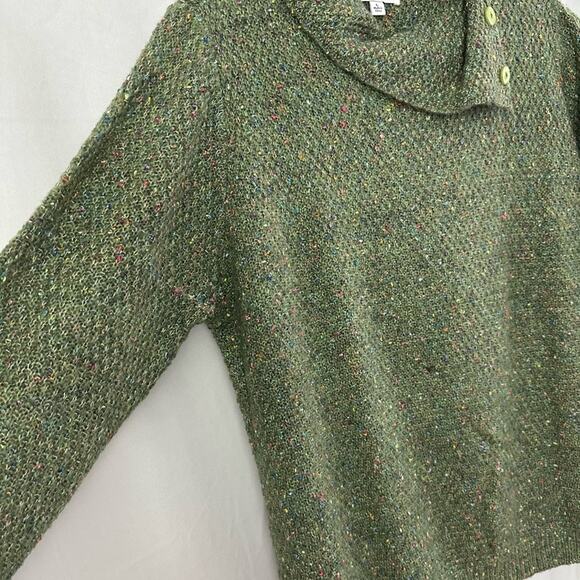 Serengeti Green Knit Cowl Neck Sweater w/ Rainbow Specks Womens Size Large - Picture 2 of 6